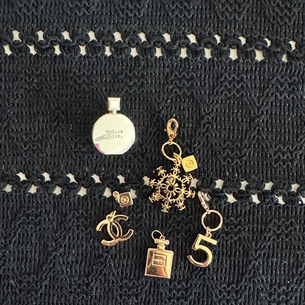 Charm set. Chanel logo fragrance charms.